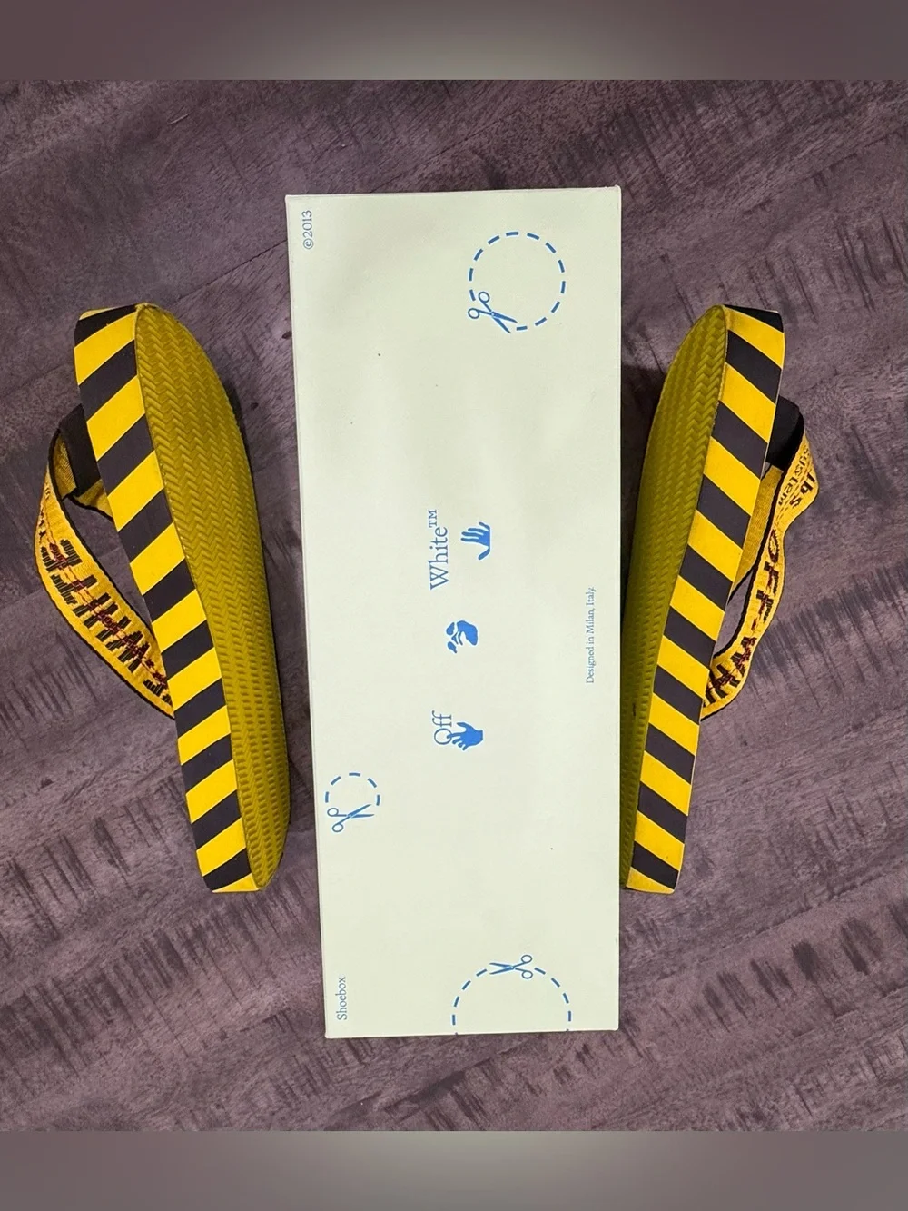 Off-White Yellow Logo Webbing Flip Flops Off-White Yellow Logo Webbing Flip Flops karenscompany.com main image 3